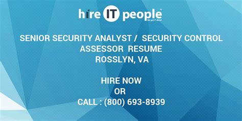 Senior Security Analyst Security Control Assessor Resume Rosslyn Va Hire It People We Get