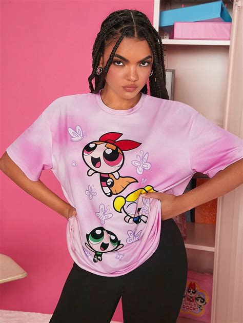 The Powerpuff Girls X Shein Pc Cartoon Graphic Drop Shoulder Tee