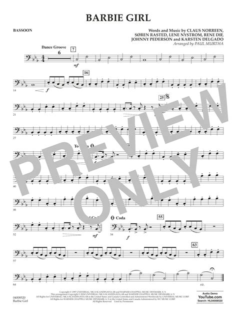 Barbie Girl Arr Paul Murtha Bassoon By Aqua Sheet Music For