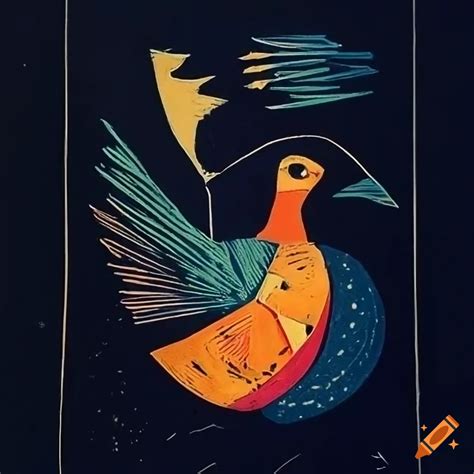 Picasso Spacebird Linocut Artwork On Craiyon