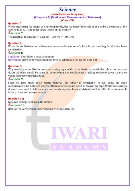 NCERT Solutions For Class 6 Science Chapter 7 Motion And Measurement