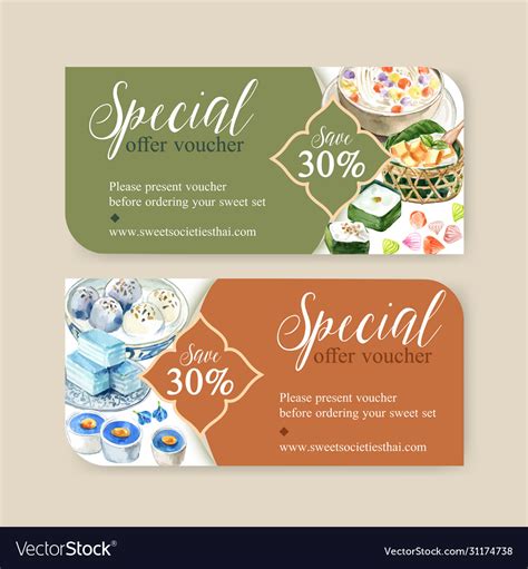 Thai Sweet Voucher Design With Pudding Layered Vector Image