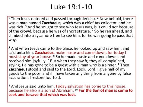 Zacchaeus Luke 19 1 10 Then Jesus Entered