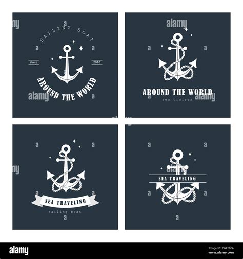 Set Of Sea Traveling Logos Vintage Stamps With Anchor Icons Maritime