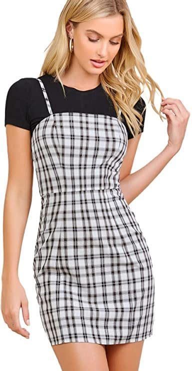 Makemechic Womens Plaid Print Cami Bodycon Dress In 2021 Casual Chic