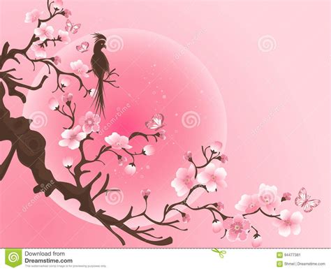 Illustration Propos Arbre De Fleurs De Cerisier Avec L Oiseau Photo