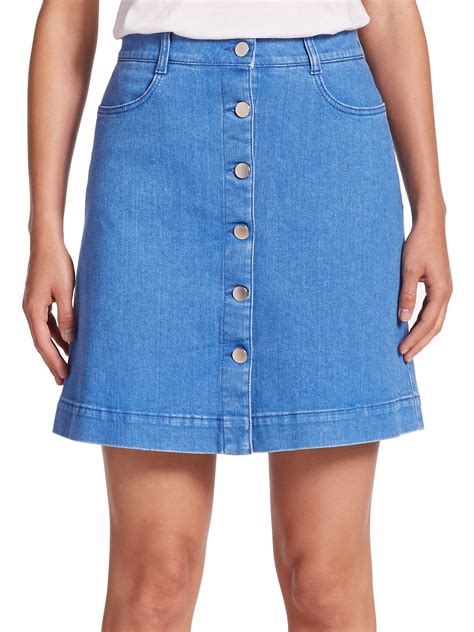 Lyst Stella Mccartney Button Front A Line Denim Skirt In Blue