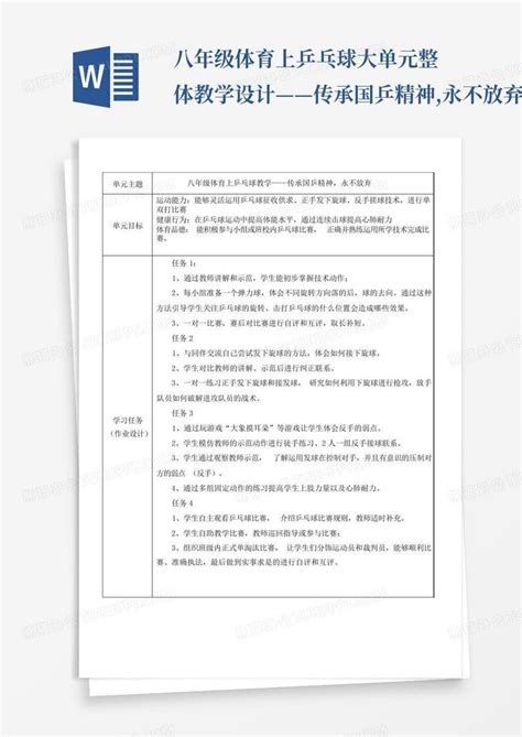 八年级体育上乒乓球大单元整体教学设计——传承国乒精神永不放弃百word模板下载编号lnxoxzgn熊猫办公