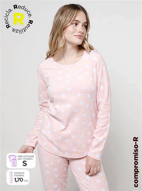 Ripley Pijama Polo Manga Larga Mujer Index Polar Print