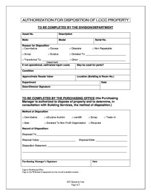 Fillable Online Authorization To Dispose Of Lccc Equipment Fax Email