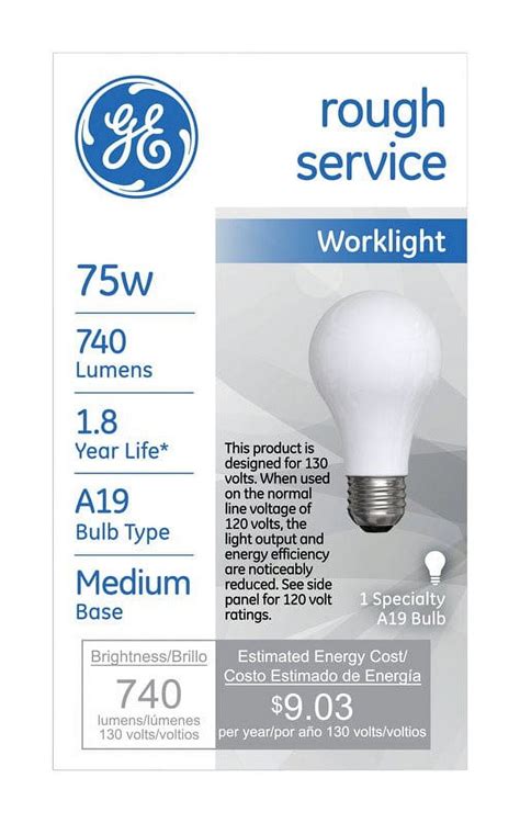 Ge Lighting 72530 75 Watt 130 Volts A19 Rough Service Light Bulb