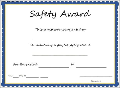 Safety Award Certificate Template Sample Templates Sample Templates