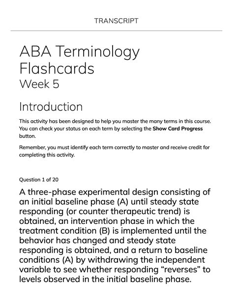 Week 5 Aba Terminology Flashcards Transcript Aba Terminology Flashcards Week 5 Introduction