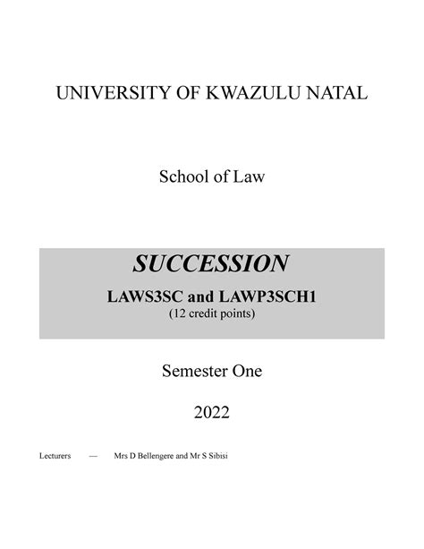 Succession Module Outline 2022 1 Hc University Of Kwazulu Natal School Of Law Succession