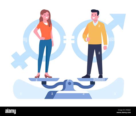 Gender Equality Between Men And Women People Standing On Weight Scales