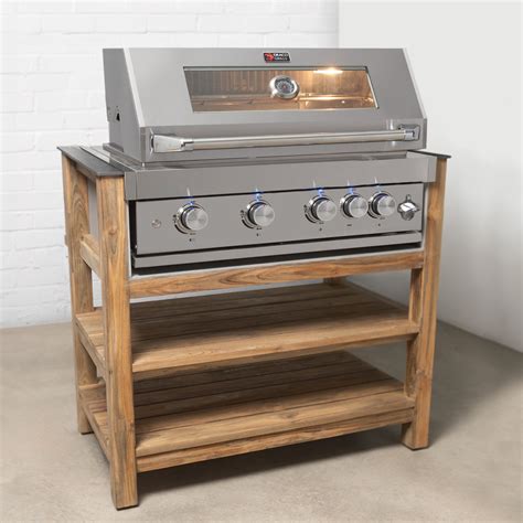 Draco Grills Teak Modular Outdoor Kitchen Barbecue Unit with 4 Burner