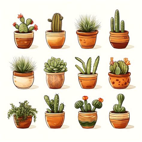 Premium AI Image Watercolor Of Cacti In Terracotta Pots Adorned With