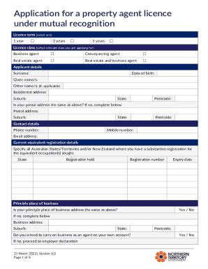 Fillable Online Nt Gov Application For A Property Agent Licence Under