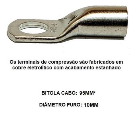 Kit 10 Terminal Olhal De Compressão Cobre 95mm Furo 10mm