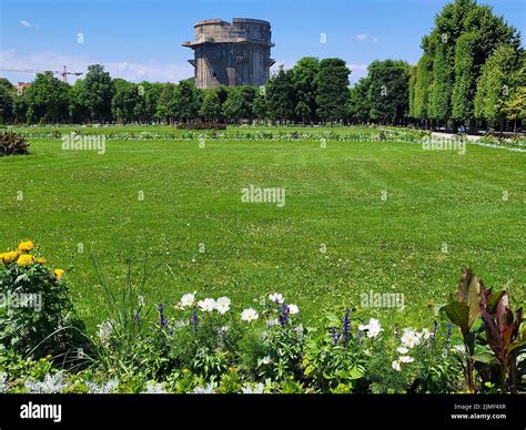 Austria The Public Augarten Park With One Of The Two Flak Towers From