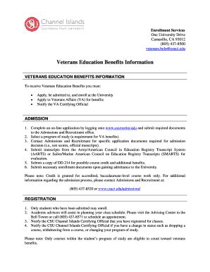 Fillable Online Csuci Veterans Education Benefits Information Fax Email