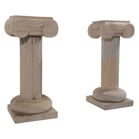 Greek Style Plaster Pedestal Or Column With Chapiteau In Ionic Order At