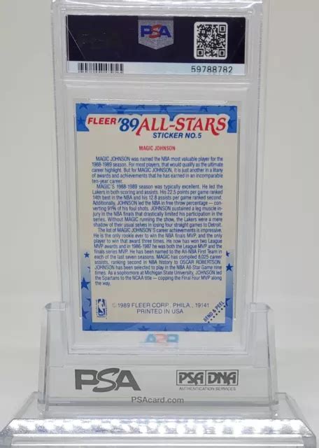 1989 AUTOCOLLANT FLEER Magic Johnson All Stars 5 Psa 7 Nm Lakers Carte