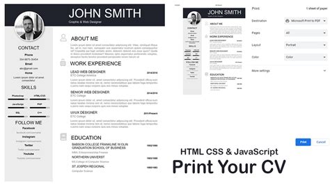 How To Create Cv In Html Css Javascript Print Button How To