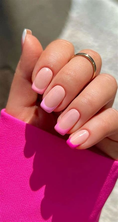 40 Cute Coloured French Tip Nails Pink Round Square French Tip