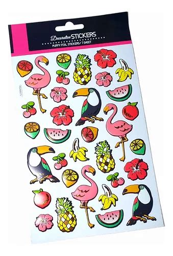 Cartela Stickers Adesivos Decorativos Alto Relevo Flamingo