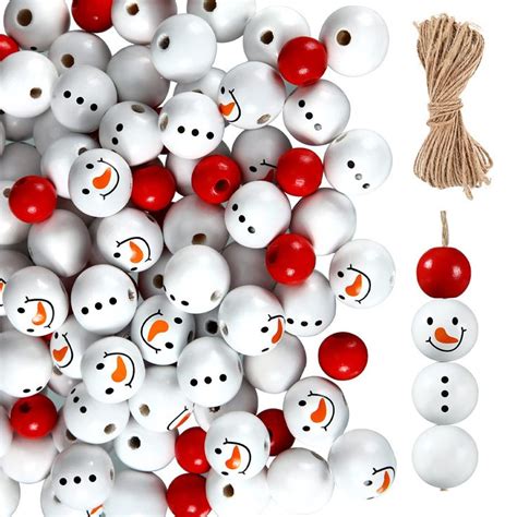 Christmas Snowman Wooden Beads Rustic Farmhouse Beads Polished