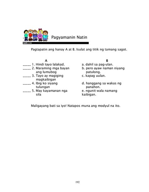 Filipino 6 Dlp 17 Gamitin Ang Mga Salitang Pang Ugnay Sa Tambalan At Hu