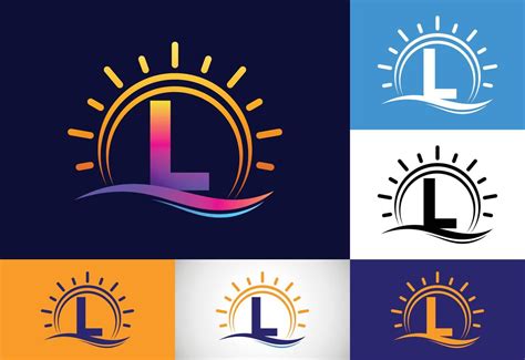 Initial L Monogram Alphabet With Abstract Sun And Wave Ocean Sun Logo