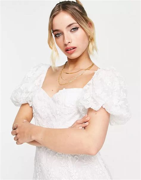 Love Triangle Puff Sleeve Midi Dress In White Lace Asos In 2022