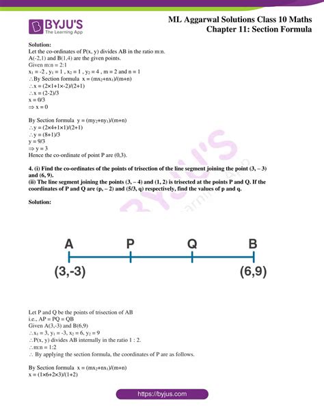 ML Aggarwal Solutions For Class 10 Maths Chapter 11 Section Formula