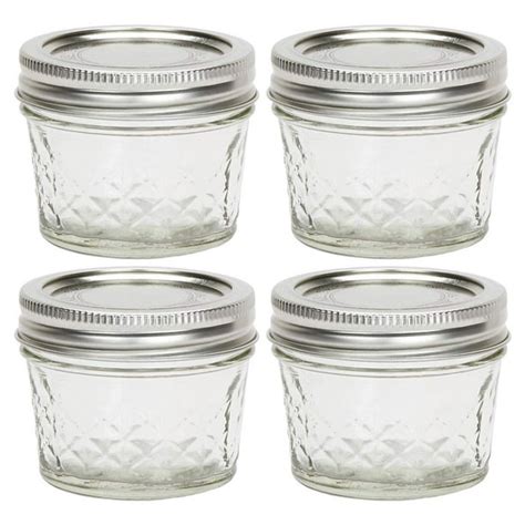 Ball Jelly Jars Quilted Crystal Glass Jars With Lids And Bands 4 Ounce Regular Mouth Preserving ...