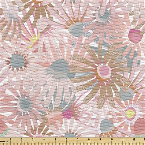 Ambesonne Floral Fabric By The Yard Pastel Echinacea Flowers Art 2