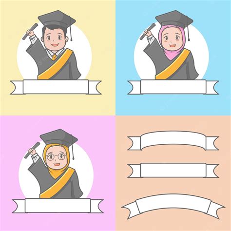 Premium Vector Three Student Graduation With Ribbon