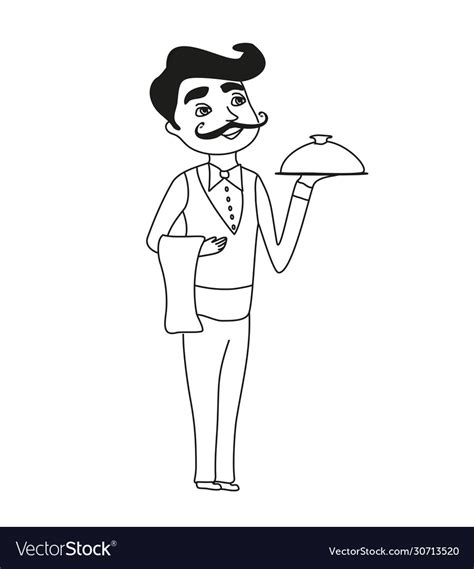 Cartoon Waiter Funny Doodle Royalty Free Vector Image