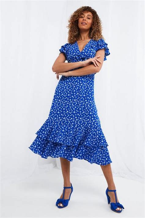 Dresses Vintage Floral Print Ruffle Sleeve Midi Dress Joe Browns