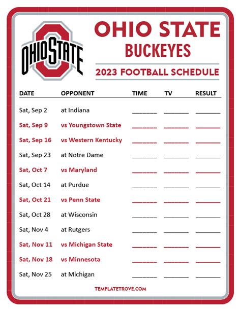 Printable 2023 Ohio State Buckeyes Football Schedule