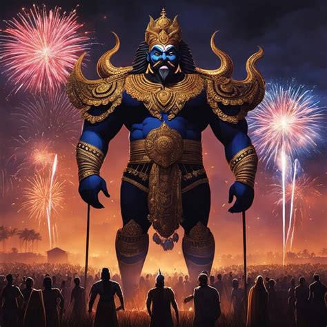 Premium AI Image | Dussehra Festival Beautiful Fireworks amp Ravan Dahan Burning