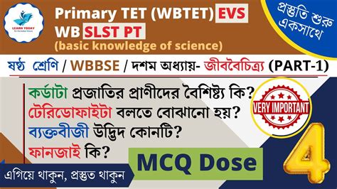 Primary TET WB TET EVS WB SLST PT EVS MCQ 4 পরবশ ষষঠ