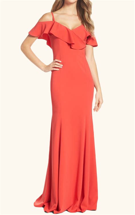 Macloth Off The Shoulder Jersey Long Prom Dress Coral Formal Evening G