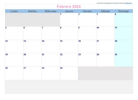 Calendario Febrero Para Imprimir Word