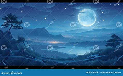 Full Moon Landscape Stock Illustration Illustration Of East 305124916