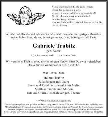 Alle Traueranzeigen für Gabriele Trabitz trauer rp online de