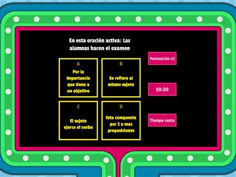 ORACIONES ACTIVAS PASIVAS SIMPLES Y COMPUESTAS Gameshow Quiz