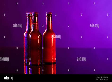 Image Of Three Brown Beer Bottles With Crown Caps With Copy Space On