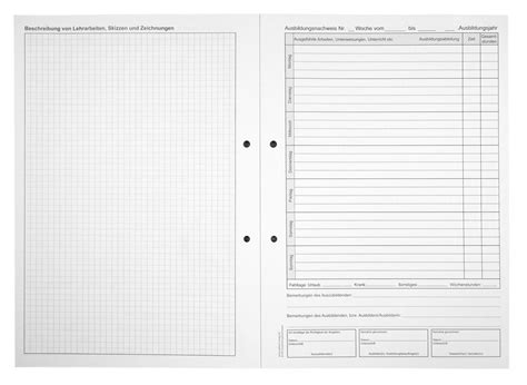 Ausbildungsnachweisblock T Glich Mo So Skizzenblatt Wochen
